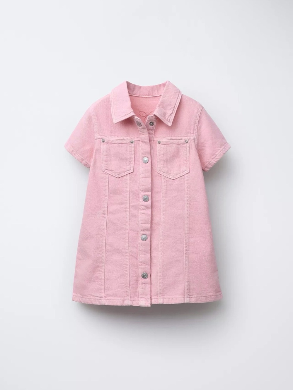 Girls' Pink Short-Sleeve Button-Front Denim Dress